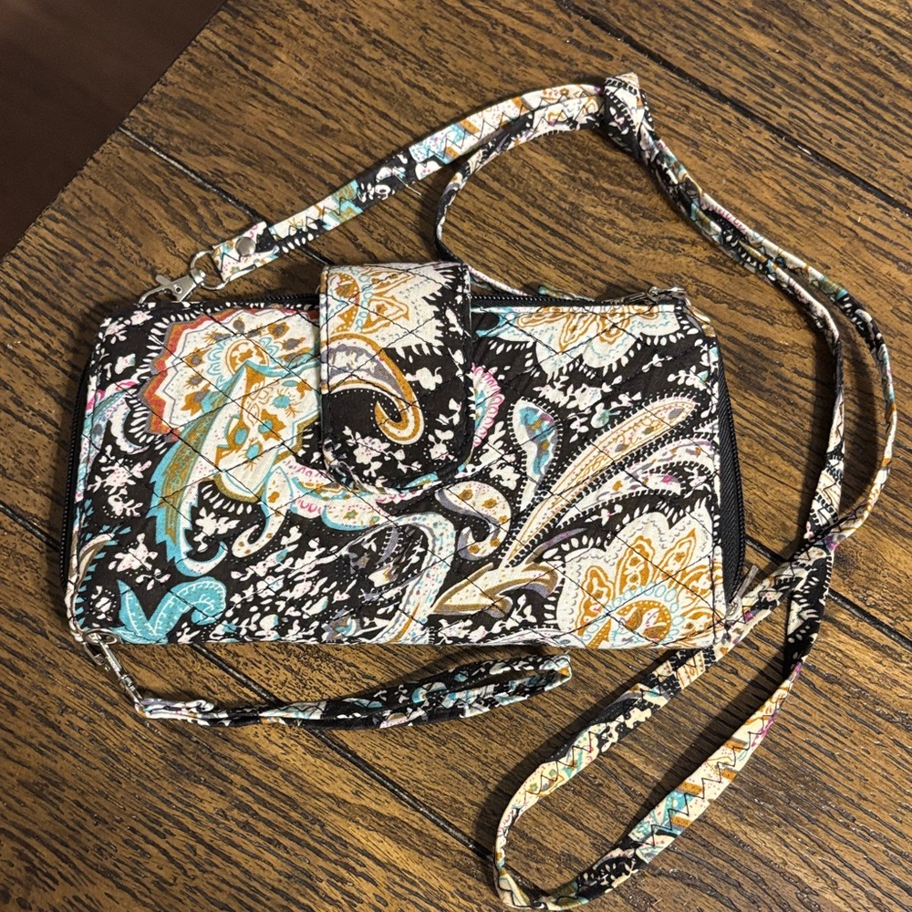 Floral Paisley Crossbody Wallet Bag in Black and Teal